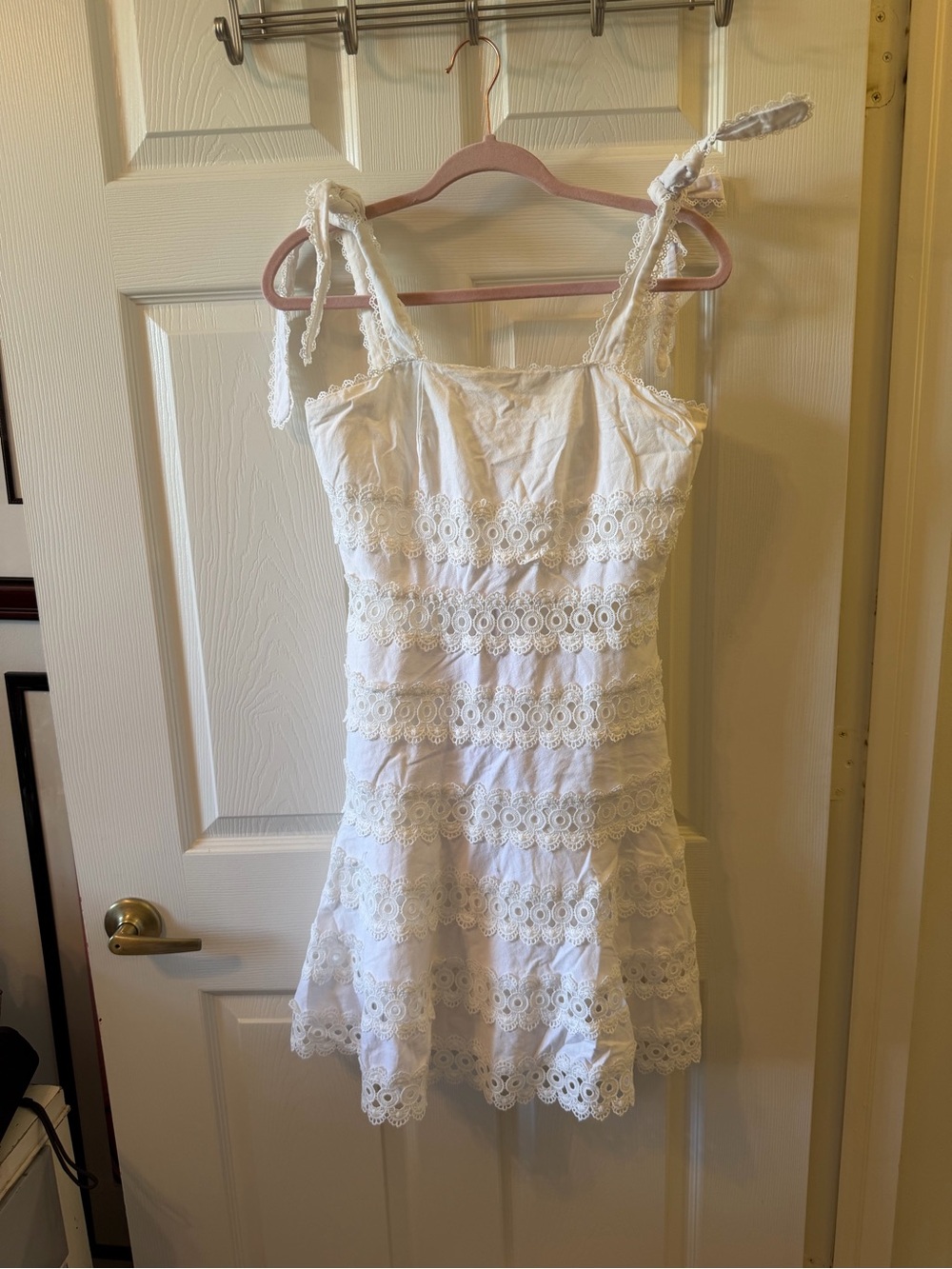 Goodnight Macaroon White Eyelet Lace Tie-Shoulder Mini Dress